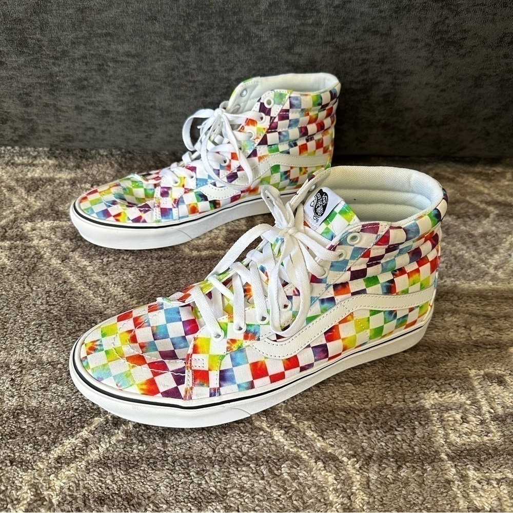 NWOT Vans Men’s ComfyCush SK8 Hi Top Sneakers Tie Dye Checkered